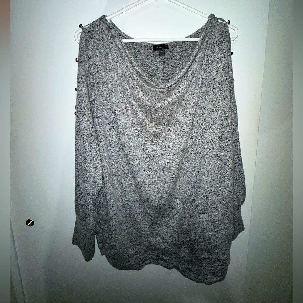 Grey sweater blouse with silver beads on sleeves